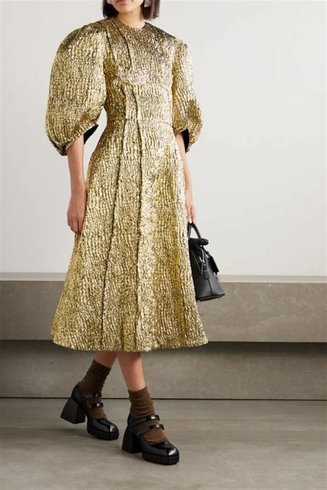 Simone Rocha Embellished Metallic Cloqu Midi