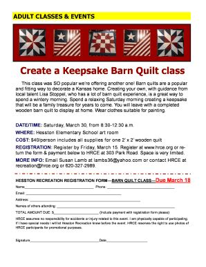 Fillable Online Create A Keepsake Barn Quilt Class Hrce Org Fax Email