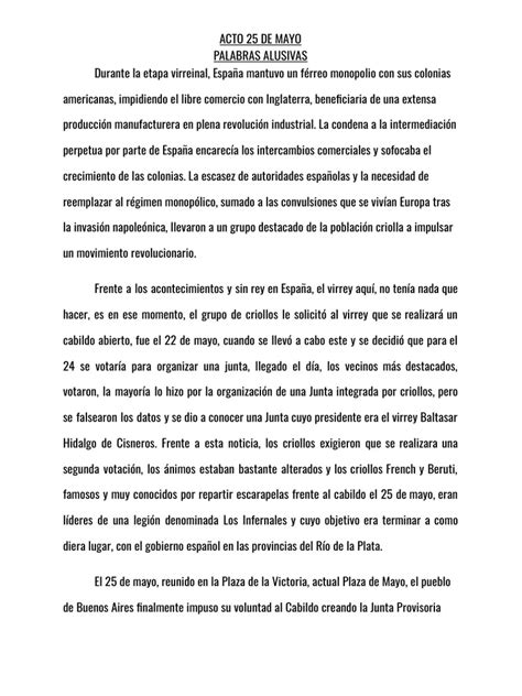 25 De Mayo Palabras Alusivas Pdf