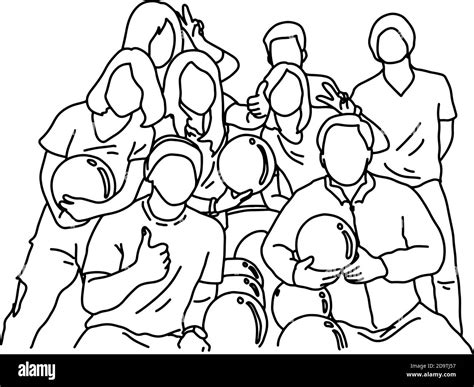 eight people playing bowling together vector illustration sketch doodle ...