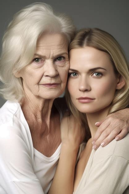 Premium AI Image Portrait Of A Mature Woman Embracing Her Daughter From Behind Created With