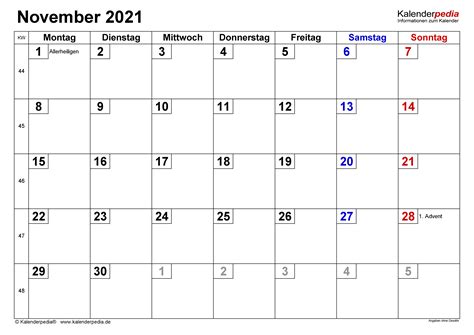 Kalender November 2021 Als Pdf Vorlagen