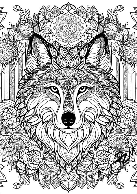 O lobo e as mandalas Páginas de Lobos para colorir