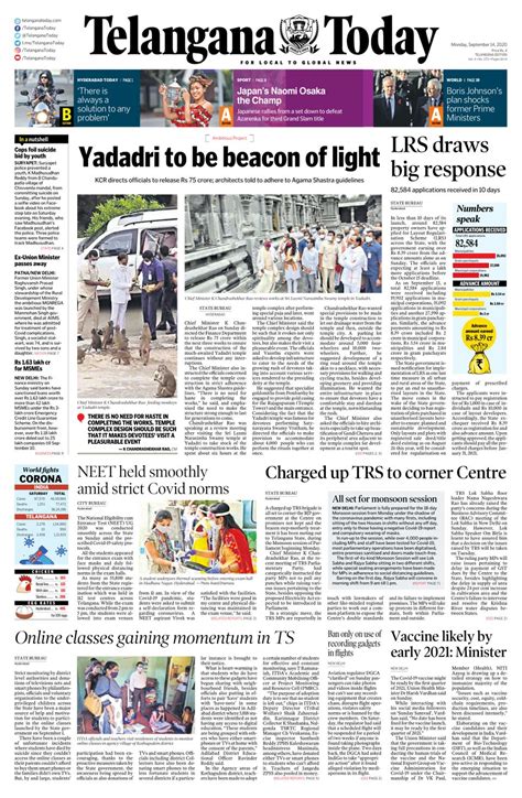 Telangana Today-September 14, 2020 Newspaper - Get your Digital ...