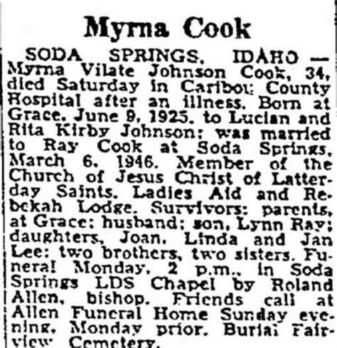 Cook Myrna Obituary The Salt Lake Tribune Salt Lake City Utah 21