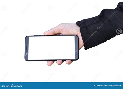 Businessman Hand Holding Blank Screen Smartphone Isolated Stock Image