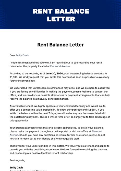 Free Rent Balance Letter Template Edit Online And Download