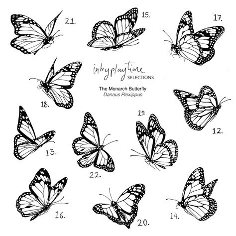 A Flash Tattoo Sheet Containing 11 Different Monarch Butterflies Geometric Tattoo Sketch