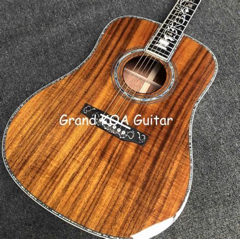 Custom 41 Inch All Koa Wood Acoustic Guitar Ooo Style Abalone Ebony Fingerboard