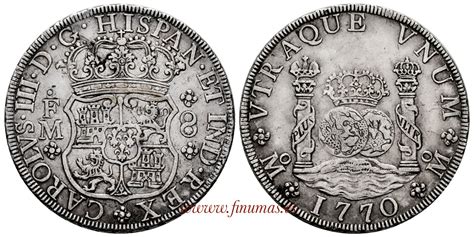 Cy11200 CARLOS III 8 REALES COLUMNARIO 1770 Sobre 69 MEXICO F M MBC