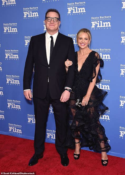 Brendan Fraser Poses With Partner Jeanne Moore And Former Co Star Sarah