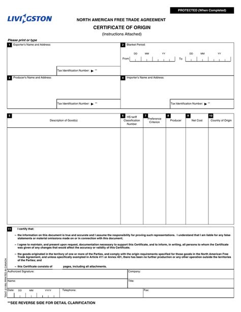 Certificate Of Origin Instructions Attached North American Free Trade