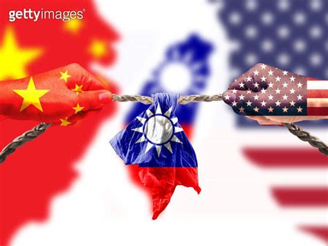 United States And China Flags Combined Fist Together Taiwan Flag In