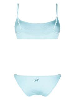 Blumarine Blue Embellished Logo Bikini Browns