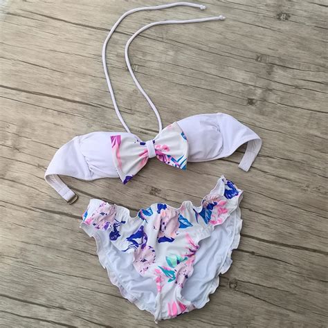 Women Bow Bikini White Top Swimsuits Brazilian Biquini Swimwear Beachwear Thong Cheeky