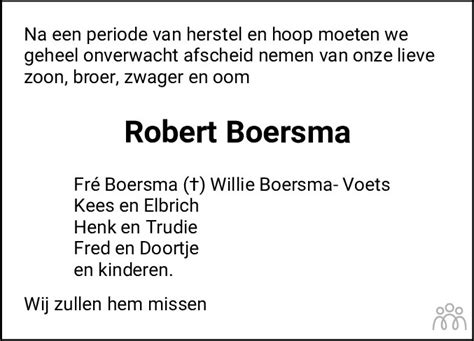 Robert Jan Boersma Overlijdensbericht En Condoleances