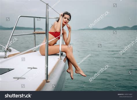 Very Beautiful Woman Red Bikini Sitting Stock Photo 1878714367 Shutterstock