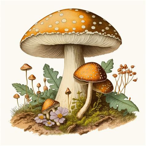 Vintage Illustration Of A Mushroom Vintage Mushroom Art Fungi Art