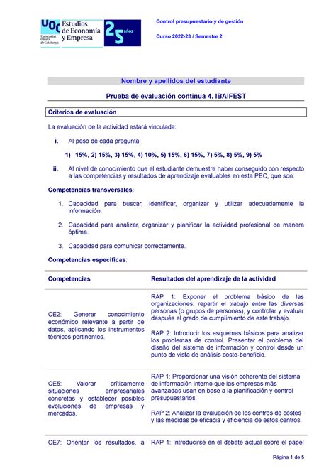 Cpig Pec Enunciado Ibaifest Control Presupuestario Y De Gesti N