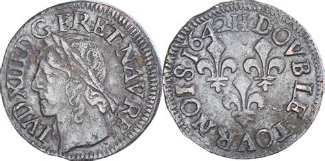 France Double Tournois 1642 La Rochelle Coin Louis XIII La Rochelle