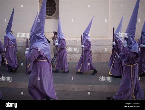 Malaga Spain 28th Mar 2018 Penitents Of Sangre Brotherhood Are