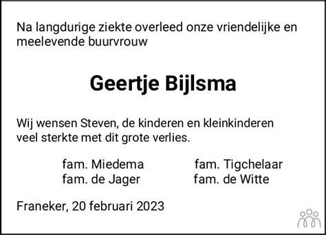 Geertje Bijlsma Overlijdensbericht En Condoleances