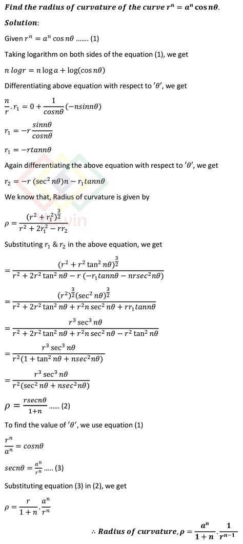 Find The Radius Of Curvature Of The Curve R N A N Cos N Theta Yawin