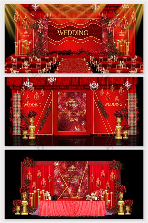 Modern Simple Red Gold Luxury European Wedding Stage Renderings Decors