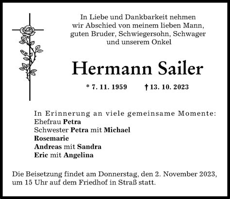 Traueranzeigen von Hermann Sailer Allgäuer Zeitung