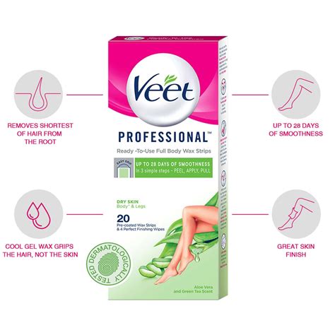 Buy Veet Professional Wax Strips For Dry Skin Full Body 20 Strips