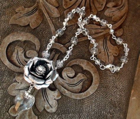 Silver Layered Rose Clear Crystal Heart Necklace Crystal Heart