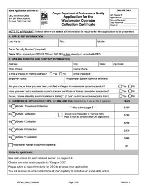 Fillable Online Deq State Or Collection Exam Application Grades I