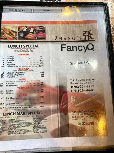 Menu at Fancy Q Sushi Bar and Grill, Brunswick