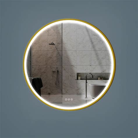 20 Gold Frame Round Led Bathroom Wall Mirror Acrylic Anti Fog Homary