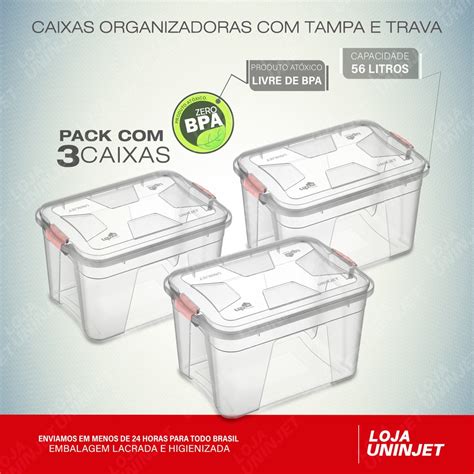 Kit 3 Caixas Organizadoras Transparente 56 Litros Shopee Brasil