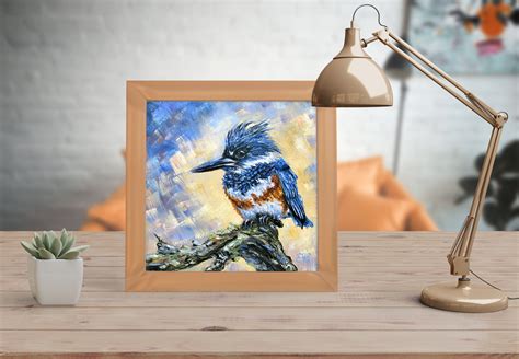 Kingfisher Painting Bird Original Art Belted Kingfisher Wall Etsy