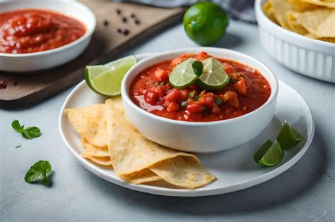 Premium Photo | A bowl of salsa with chips and salsa