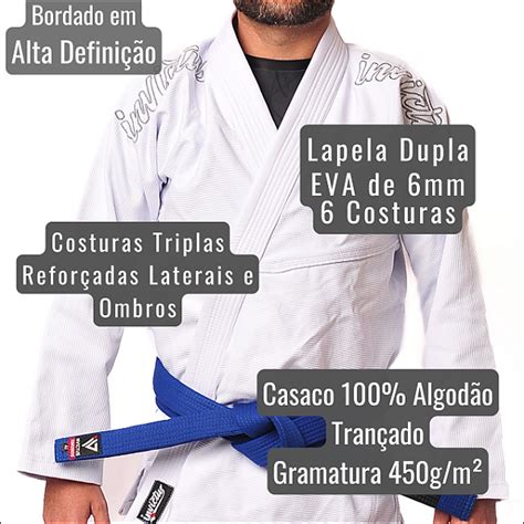 Kimono Jiu Jitsu Adulto Bjj Branco Tran Ado Invictus Classic Black