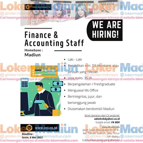 Lowongan Kerja Finance Accounting Staff PT Victoria Care Indonesia Madiun