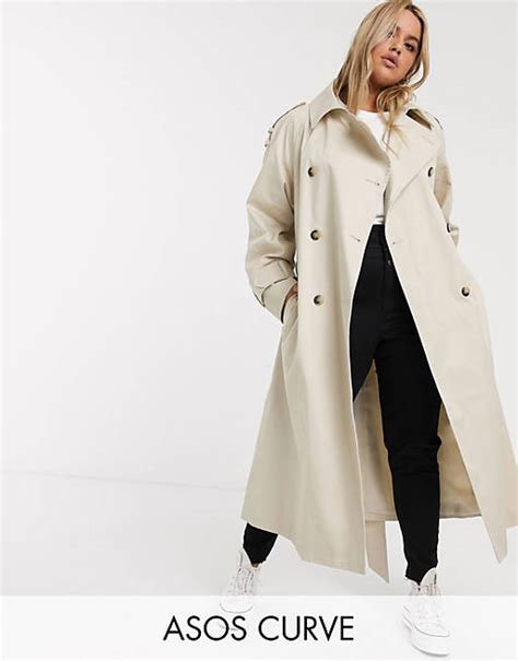 Asos Design Curve Longline Trench Coat In Stone Asos