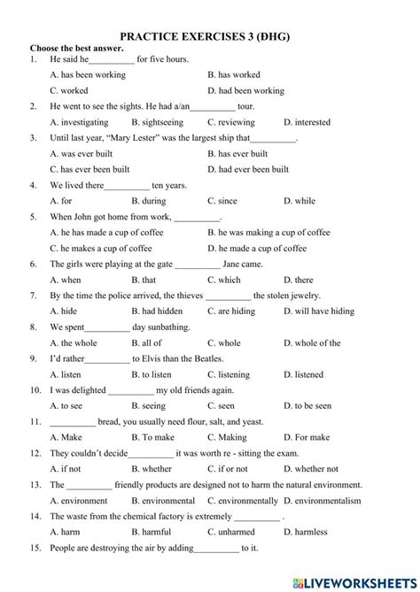 E9 Ft Đk Practice Ex 3 Đhg Worksheet Live Worksheets