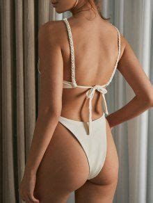 Braided Straps High Leg Triangle Tanga Bikini Set In BEIGE ZAFUL 2024