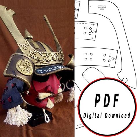 Diy Samurai Eva Foam Helmet Kabuto Template Pattern Blueprint Vector