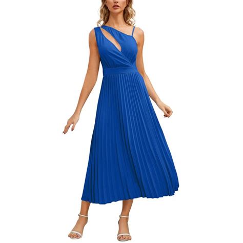 Biziza Womens Fashion Pleated A Line Midi Dress Sexy Fitted Long Dress