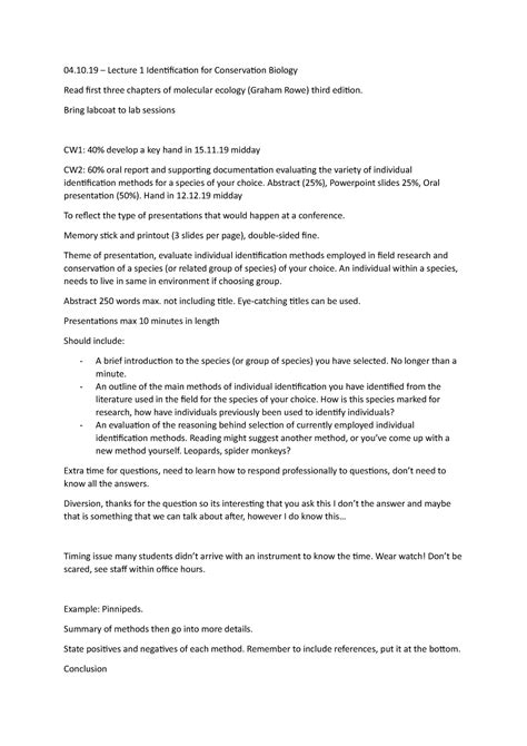 04.10.19 Lecture 1 ID for conservation biology - 04.10 – Lecture 1