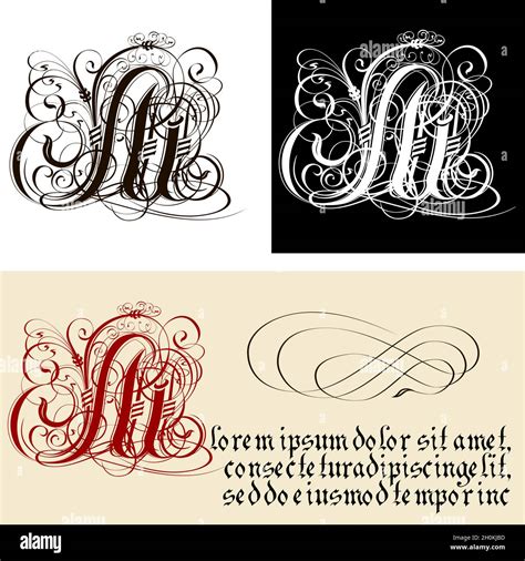 Letra Gótica Decorativa M Uncial Fraktur Caligrafía Vector Eps 8