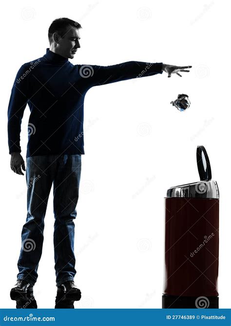 Man Dropping A Paper In A Trash Bin Silhouette Stock Image Image Of