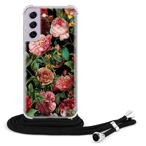 Samsung Galaxy S21 FE Hoesje Met Koord Rode Bloemen Leuke