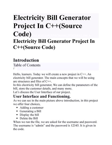 Electricity Bill Generator Project In C Electricity Bill Generator