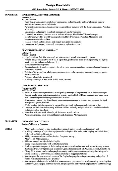 Operations Assistant Resume Samples Velvet Jobs